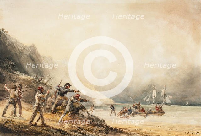 Battle between smugglers and marines, 1830. Creator: Theodore Gudin.