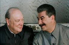 Thumbnail image of Winston Churchill and Joseph Stalin at a Meeting, 1942. Creator: British Pathe Ltd.