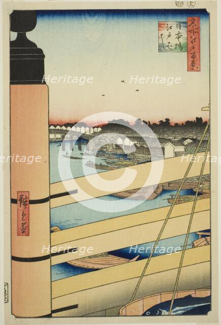 Nihon Bridge and Edo Bridge (Nihonbashi, Edobashi), from the series "One Hundred..., 1857. Creator: Ando Hiroshige.