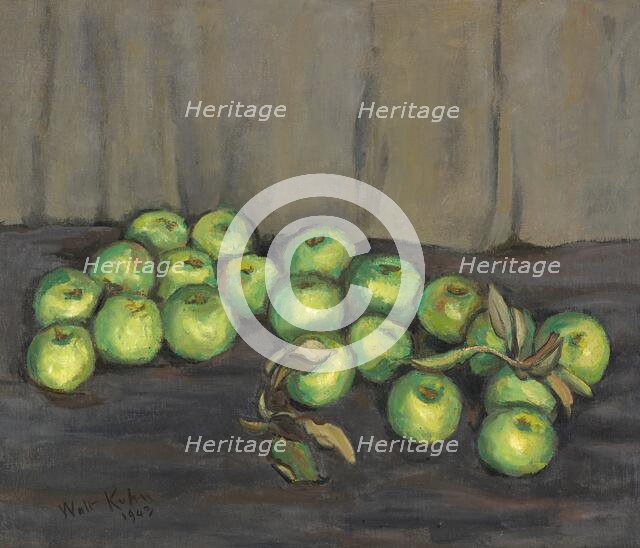 Green Apples with Gray Curtain, 1943. Creator: Walt Kuhn.