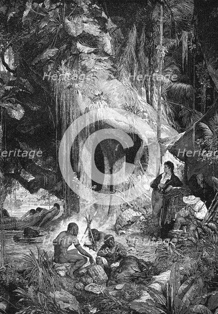 Alexander von Humboldt and Aimé Bonpland on the Orinoco River, 1800-1804 (1900). Artist: Unknown