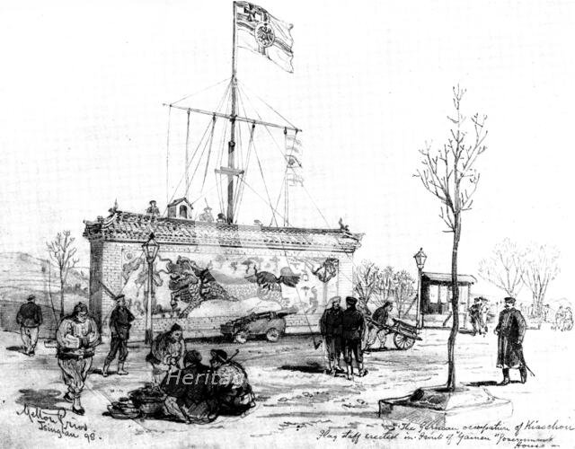 The Chinese Question: the German Occupation of Kiao-Chau - German flagstaff...Tsingtan..., 1898. Creator: Unknown.