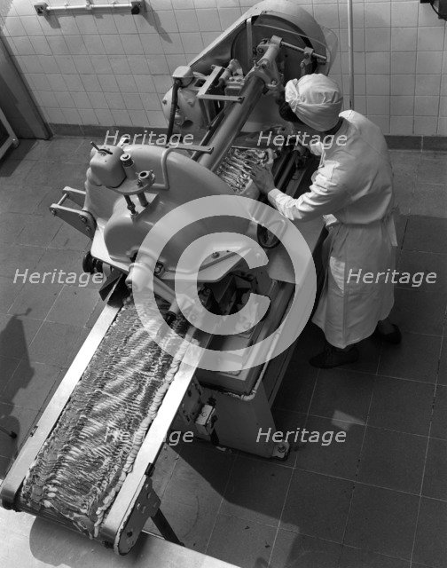 Bacon slicing machine, Danish Bacon Company, Selby, North Yorkshire, 1964. Artist: Michael Walters