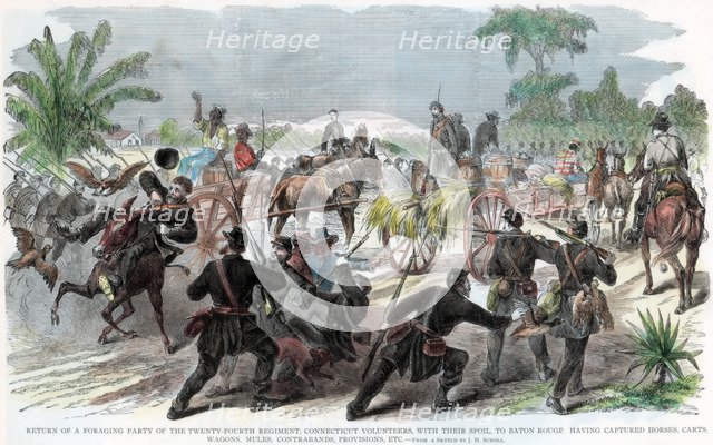 Return of a foraging party to Baton Rouge, Louisiana, American Civil War, c1862. Artist: Unknown