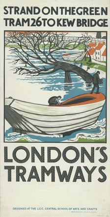 'Strand on the Green, Tram 26 to Kew Bridge', London County Council (LCC) Tramways poster, 1924. Artist: M Haythorne