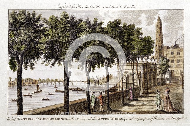 Waterworks at York Buildings, Strand, supplying water to London from the Thames, 1790. Artist: Unknown