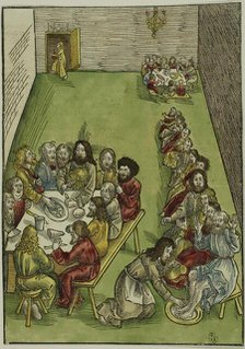 The Last Supper and Christ Washing the Feet of his Disciples, plate nine from Passio..., c.1503. Creators: Urs Graf, Johann Knobloch.