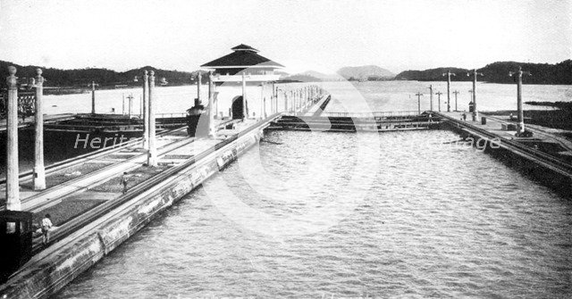 A lock on the Panama Canal, Panama, 1926. Artist: Unknown