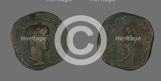 Sestertius (Coin) Portraying Emperor Gordianus, 238-244. Creator: Unknown.