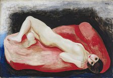 Nude lying on a red couch, 1927. Creator: Kisling, Moïse (1891-1953).