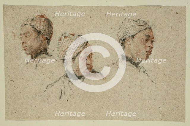 Three Studies of the Head of a Turbaned Black Man, 1720/30. Creator: Nicolas Lancret.