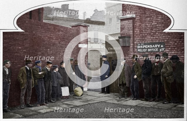 Waiting for admission to St Marylebone Workhouse, Luxborough Street, London, c1901 (1903). Artist: Unknown.