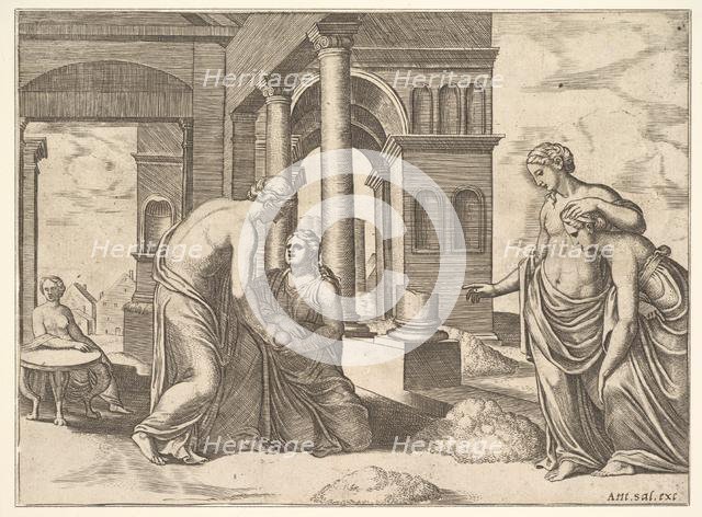 Plate 22: Venus ordering Psyche to sort a heap of grain, from the 'Fable of Psyche', 1530-60. Creator: Master of the Die.