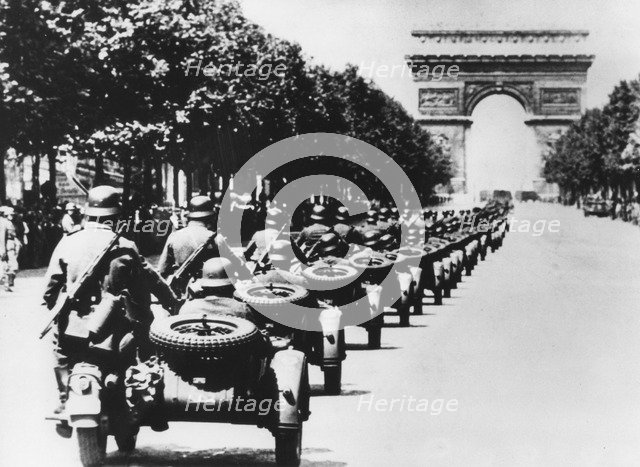 German soldiers on the Champs Elysees, Paris, 14 June 1940. Artist: Unknown