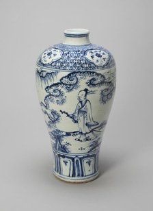 Elongated Bottle-Vase (Meiping) with a Scholar-Gentleman and Attendant, Ming dynasty, 15th cent. Creator: Unknown.