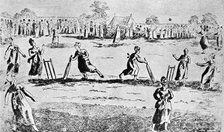 A ladies' cricket match, Newington Green, Islington, London, 1811 (1912). Artist: Unknown