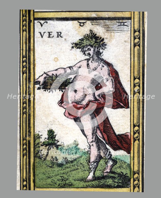  'Summer', coloured engraving from the book 'Le Theatre du monde' or 'Nouvel Atlas', 1645, create…