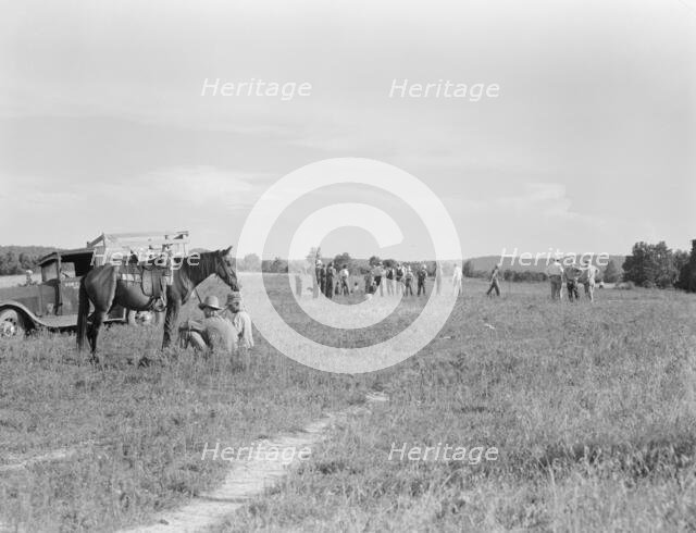 Farmers' baseball game in the country, on U.S. 62, near Mountain Home, northern Arkansas, 1938. Creator: Dorothea Lange.