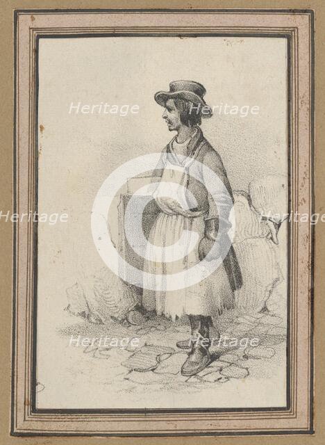 Man wearing an apron and a hat, mid-19th century. Creator: Victor Adam.