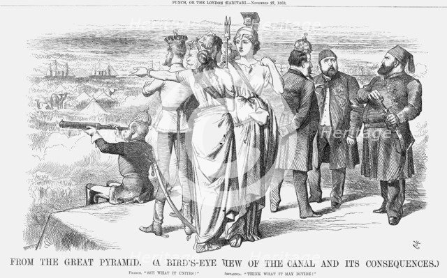 'From The Great Pyramid. (A Bird's-Eye View of The Canal and Its Consequences.)', 1869. Artist: Joseph Swain