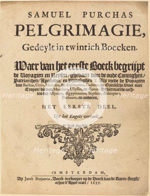 Title Page, published 1655. Creator: Unknown.