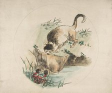 Decoration for a Plate: A Cat Hunting a Crab, 1850-1914. Creator: Felix Bracquemond.