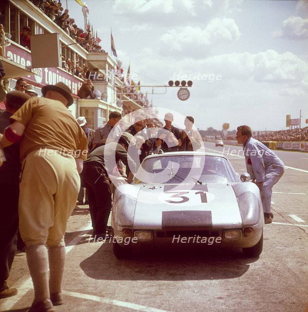 A Porsche 904/4 GTS in the pits, Le Mans, France, 1964. Artist: Unknown