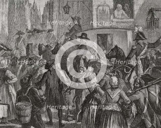 French Revolution: King Louis XVI (1754-1793) and the royal family taken to the Temple...1792 (1876) Creator: Hippolyte de la Charlerie.