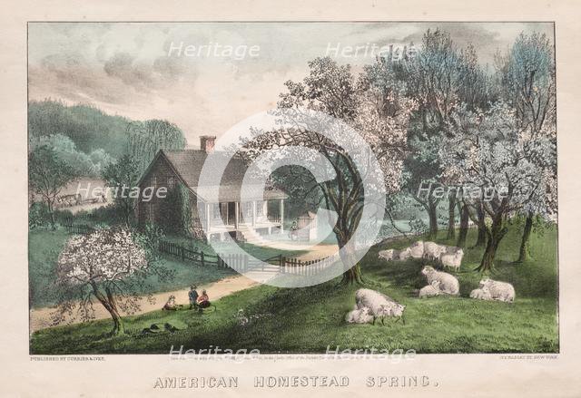 American Homestead, Spring, 1869. Creator: James Merritt Ives (American, 1824-1895), and ; Nathaniel Currier (American, 1813-1888).