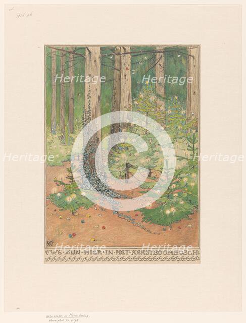 Forest with decorated and illuminated Christmas trees, 1898. Creator: Willem Wenckebach.