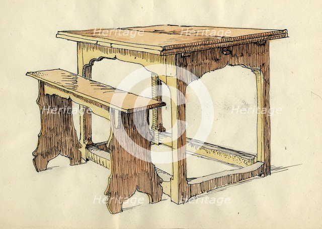 'Oak Draw Table and Form, early 16th century', (c1951). Creator: Shirley Markham.