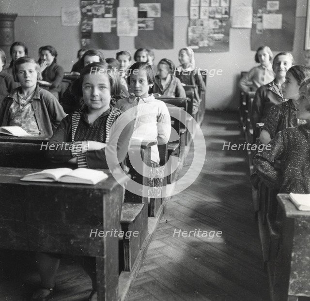 Schoolgirls in a classroom, Sarajevo, Bosnia-Hercegovina, Yugoslavia, 1939. Artist: Unknown