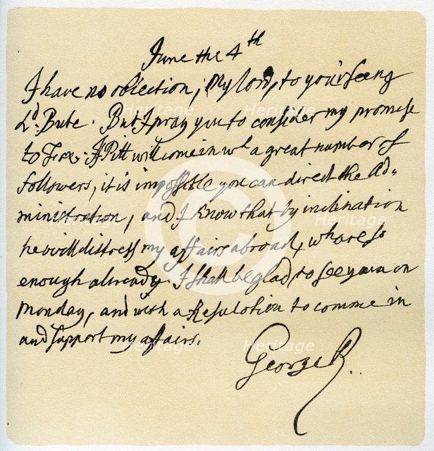 Letter from George II to Thomas Pellam-Holles, 4th June 1757.Artist: King George II