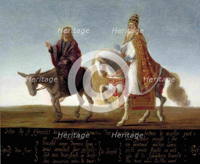 Christ on a donkey, the pope on horseback. Artist: Anonymous  