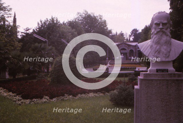 Memorial bust of Tolstoy in park in Socchi, 20th century. Artist: CM Dixon.