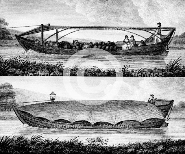 Canal boat, 1796. Artist: Robert Fulton
