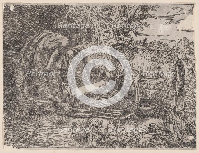 Saint John the Baptist with a lamb, 1600-35. Creator: Giovanni Battista Caracciolo.