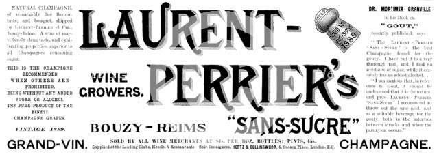 Advertisement for Laurent Perrier's "Sans-Sucre" Grand-Vin Champagne, 1895.  Creator: Unknown.