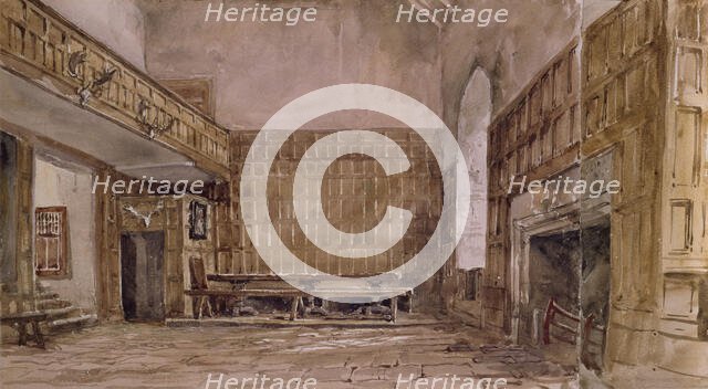 The Great Hall, Haddon Hall, c1830s. Creator: David Cox the Elder.