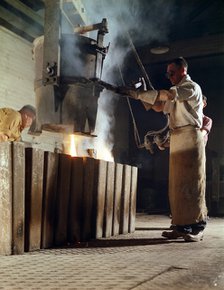 Teeming iron into ingots, J Beardshaw & Sons, Sheffield, South Yorkshire, 1963.  Artist: Michael Walters