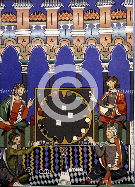 Playing dice. Miniature of the 'Book of Games', manuscript, 1283, by Alfonso X el Sabio.
