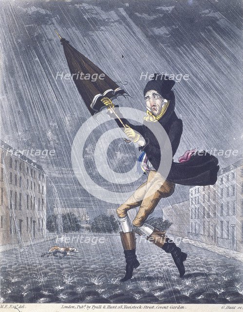 'A Soaker or a Real Cat and Dog Day', 1825.  Artist: G Hunt