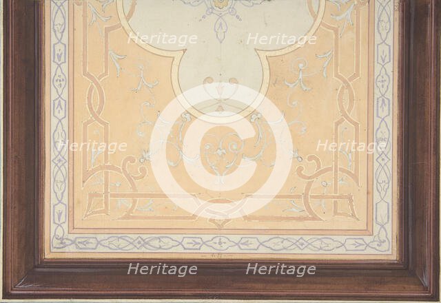 Design for the decoration of a ceiling with strapwork and rinceaux, 1830-97. Creators: Jules-Edmond-Charles Lachaise, Eugène-Pierre Gourdet.