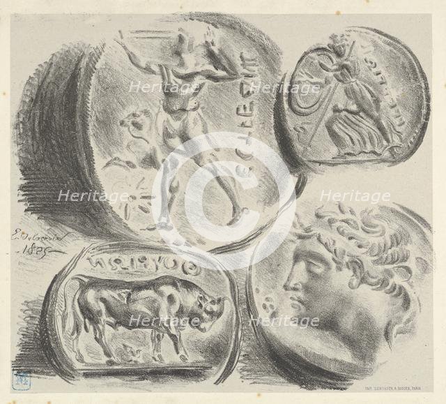 Studies of Four Greek Coins, 1825., 1825. Creator: Eugene Delacroix.