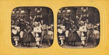 Party scene with people in costumes, 1860s. Creator: E Lamy.