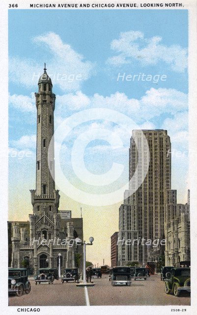 Michigan Avenue and Chicago Avenue, Chicago, Illinois, USA, 1929. Artist: Unknown