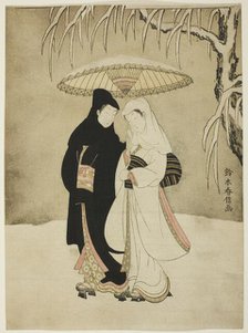 Lovers Beneath an Umbrella in the Snow, c. 1767. Creator: Suzuki Harunobu.