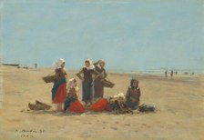 Women on the Beach at Berck, 1881. Creator: Eugene Louis Boudin.