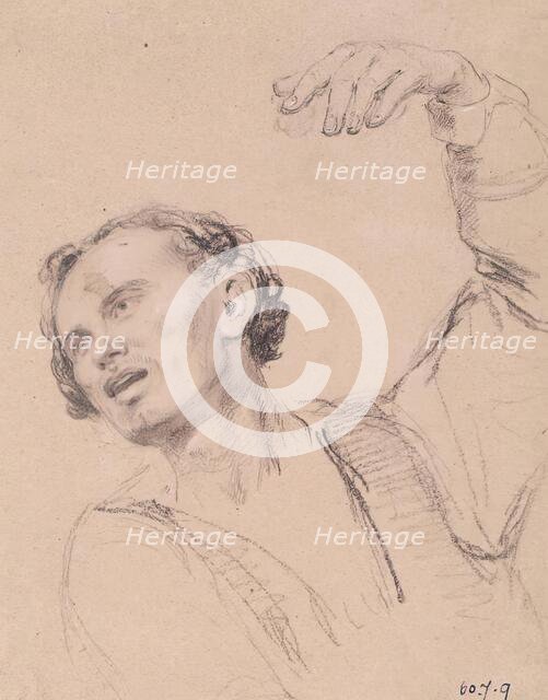 Man with Hand Upraised - Study for The Landing of Mary, Queen of Scots at Leith, c1826. Creator: William Allan.