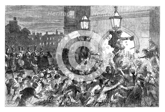 Bread riots at the entrance to the House of Commons, Westminster, London, 1815 (c1895). Artist: Unknown